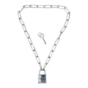 Dolls Kill Lock & Key Silvertone Necklace NWT Gothic Statement Jewelry